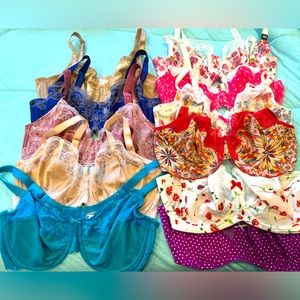 Lot of 11 bras. 10 38DDD and 1 38E. Wacoal, Whimsy, Felina, Adore Me